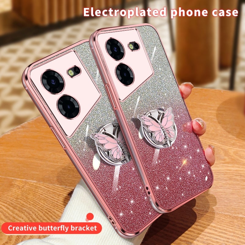 HuHa Protective Cover For Tecno Pop 5 Pro Plated Gradient Glitter Butterfly Holder TPU Phone Case(Sierra Blue) - Image 3