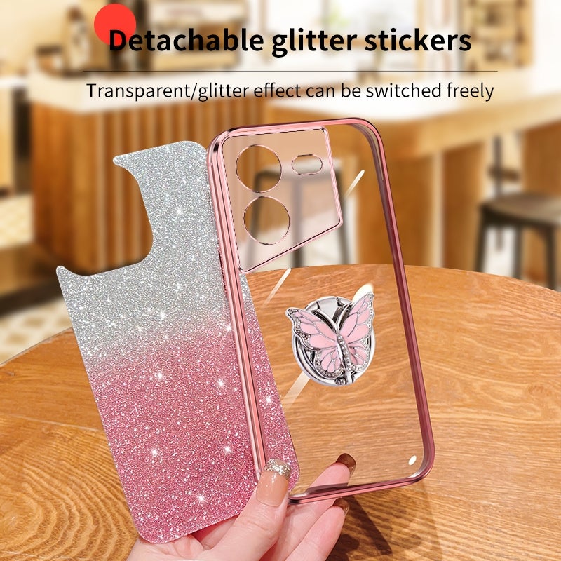 HuHa Protective Cover For Tecno Pop 5 Pro Plated Gradient Glitter Butterfly Holder TPU Phone Case(Sierra Blue) - Image 4