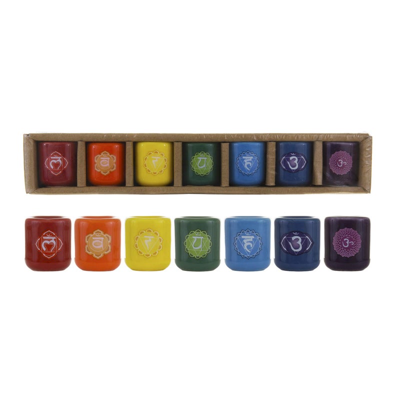 Mega Candles 7 pcs Ceramic 1/2 Inch Diameter Chakra Chime Ritual Spirtual Energy Spell Candle Holders - Assorted Colors - Image 1