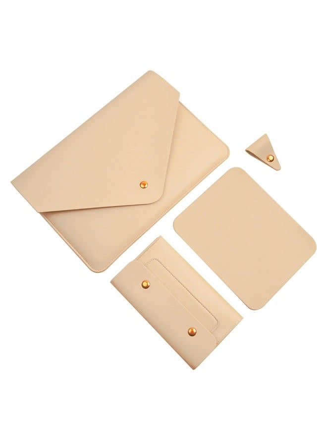Benfan Laptop Sleeve 13 Inch Compatible with New 2024 MacBook Air 13, New MacBook Pro 13, Dell XPS 13 with Small Pouch, Mouse Pad and Cord Organizer, Color Beige - Image 1