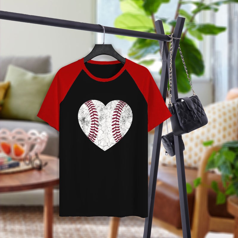 2023 Unisex Raglan Short-sleeved New Baseball Love Raglan Round Neck Short-sleeved T-shirt - Image 4