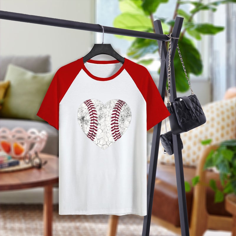 2023 Unisex Raglan Short-sleeved New Baseball Love Raglan Round Neck Short-sleeved T-shirt - Image 2