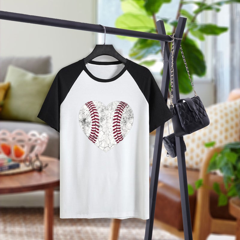 2023 Unisex Raglan Short-sleeved New Baseball Love Raglan Round Neck Short-sleeved T-shirt - Image 3