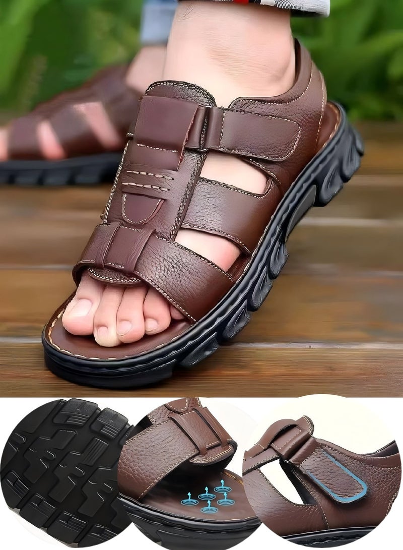 Nakhl Men's Flat Sandals,Open Toe Water Sandal,Arch Support Man Walking Sandals,Breathable Mesh Beach Sandalias,Non-Slip Casual Sandals For Men,Sports Sandals With Adjustable Back-Strap,Pool Slide Adjustable Flat Shoes - Image 1