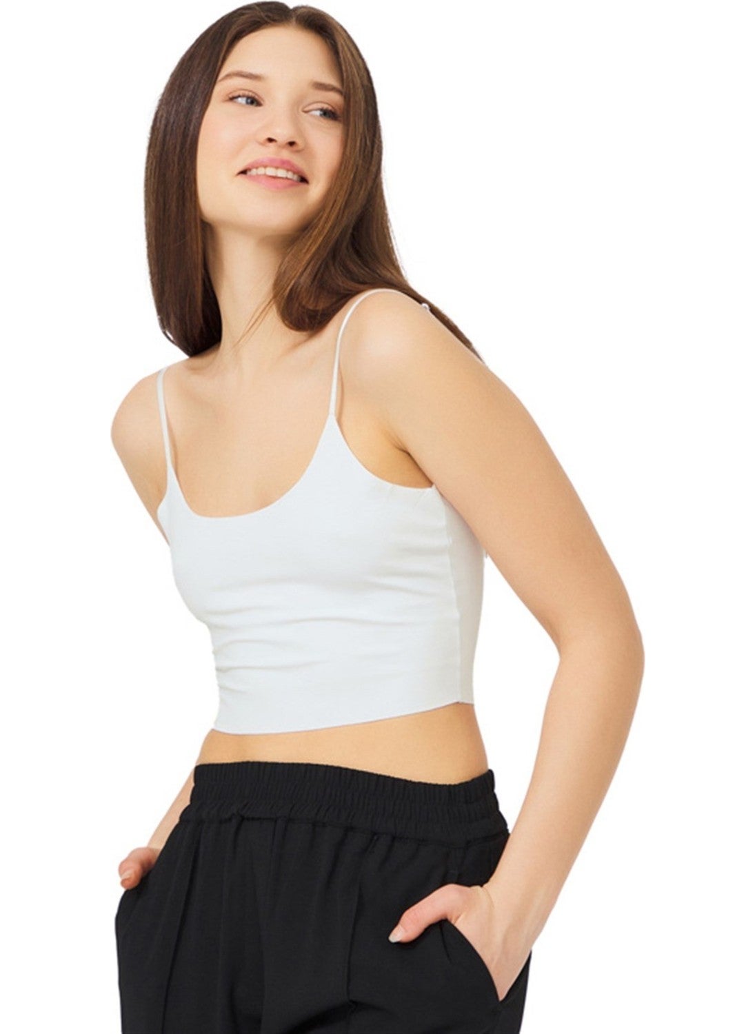 COTTONHILL Cream Adjustable Thin Straps Laser Cut Women's Crop Bustier  - Image 1
