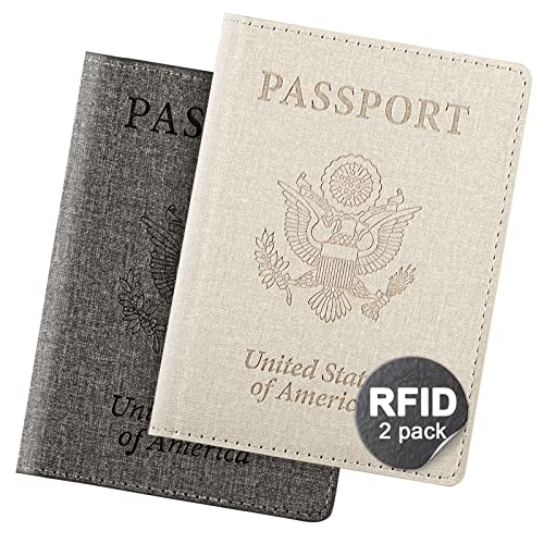 Vidivici حامل جواز سفر مزيف من الجلد للبالغين - عبوة من 2، هدايا شهر العسل، مستلزمات السفر - حجب RFID، أبيض ورمادي - Image 1