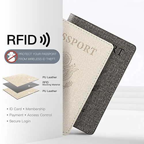 Vidivici حامل جواز سفر مزيف من الجلد للبالغين - عبوة من 2، هدايا شهر العسل، مستلزمات السفر - حجب RFID، أبيض ورمادي - Image 2