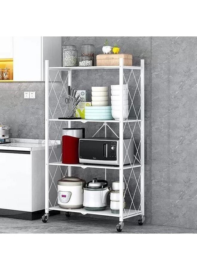 Cady One - Iron kitchen storage and organization rack, 4 foldable shelves, with four wheels - Image 1