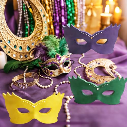 SNILOAW 3PCS Mardi Gras Mask Decorations Wooden Mask Table Sign Mardi Gras Centerpiece Block Mardi Gras Tiered Tray Tabletop Decor for Office, Dining Room Masquerade Party - Image 4