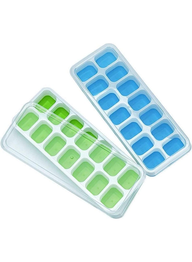 Beauenty Ice Cube Trays, Silicone Easy-Release and Flexible 14-Ice Trays with Spill-Resistant Removable Lid, BPA Free, Durable and Dishwasher Safe, 2 Pack - Image 1