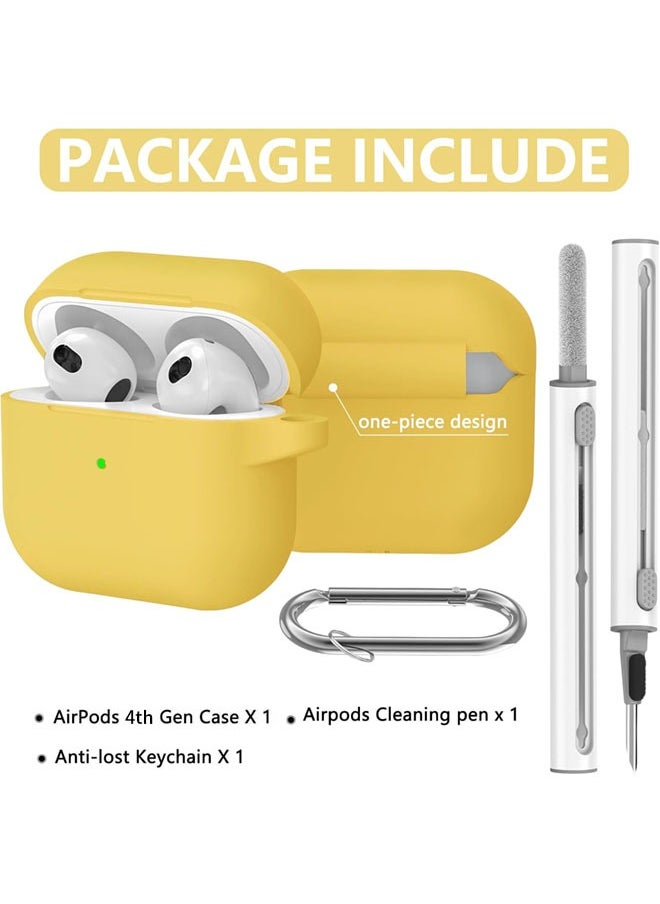 SJet Soft Silicone Protective Case Cover for AirPods 4 with Cleaner Kit and Keychain(Yellow)  - Image 5