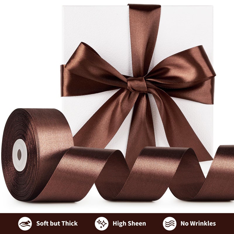 Mauproy 1-1/2 Inch Wide Brown Satin Ribbon  50 Yards Solid Polyester Fabric Ribbon For Roses Making  Gift Wrapping  Christmas  Wedding Decorations  Crafts  Bows - Image 3