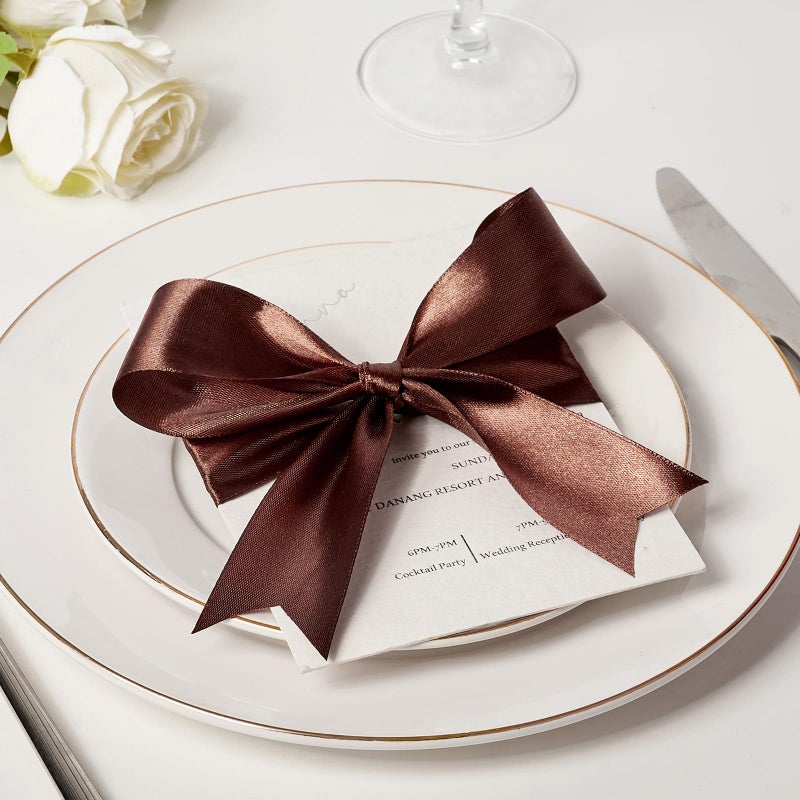 Mauproy 1-1/2 Inch Wide Brown Satin Ribbon  50 Yards Solid Polyester Fabric Ribbon For Roses Making  Gift Wrapping  Christmas  Wedding Decorations  Crafts  Bows - Image 5