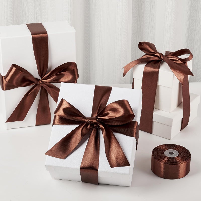 Mauproy 1-1/2 Inch Wide Brown Satin Ribbon  50 Yards Solid Polyester Fabric Ribbon For Roses Making  Gift Wrapping  Christmas  Wedding Decorations  Crafts  Bows - Image 4