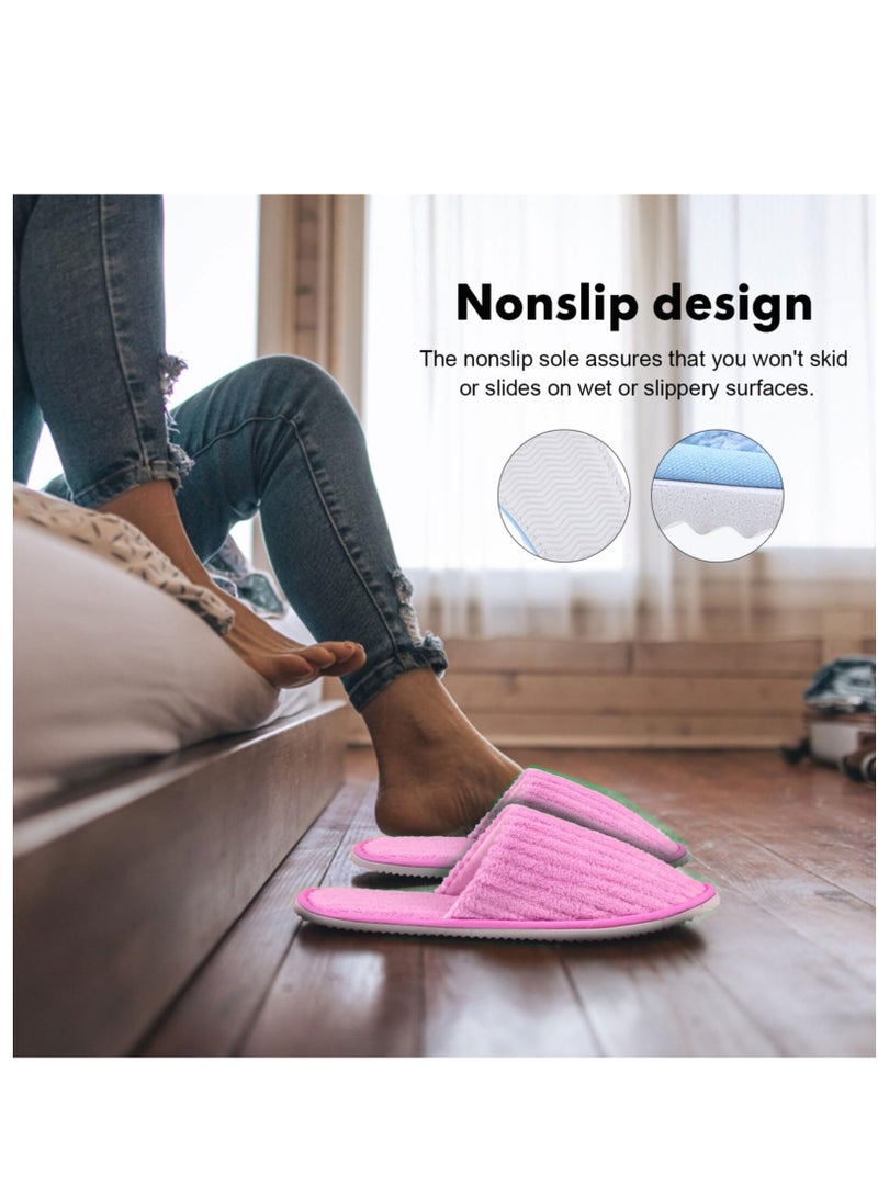 4 Pairs of Washable Closed Toe Disposable Spa Slippers for Men & Women - Ideal for Hotels, Guests, Home Use, and Travel (Pink)  - Image 2