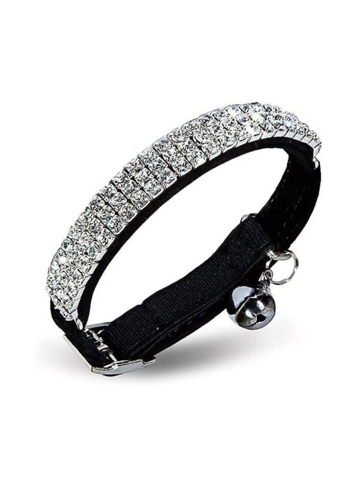 Generic Adjustable Cat Collar Small Dog Collar with Bell Rhinestone Soft Velvet Pet Cat or Small Dog Necklace black - Image 1