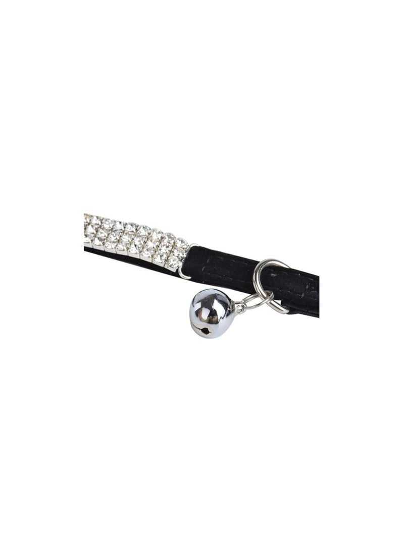 Generic Adjustable Cat Collar Small Dog Collar with Bell Rhinestone Soft Velvet Pet Cat or Small Dog Necklace black - Image 3