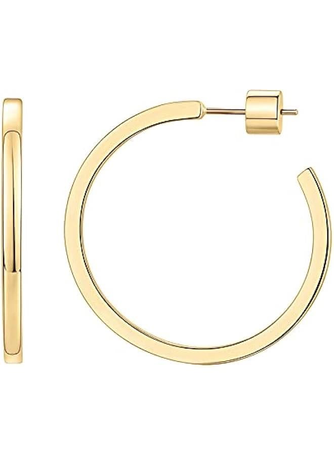 PAVOI 14K Gold Plated Thin Square Edge Open Hoop Earrings for Women | Trendy Lightweight Open Hoops - Image 1