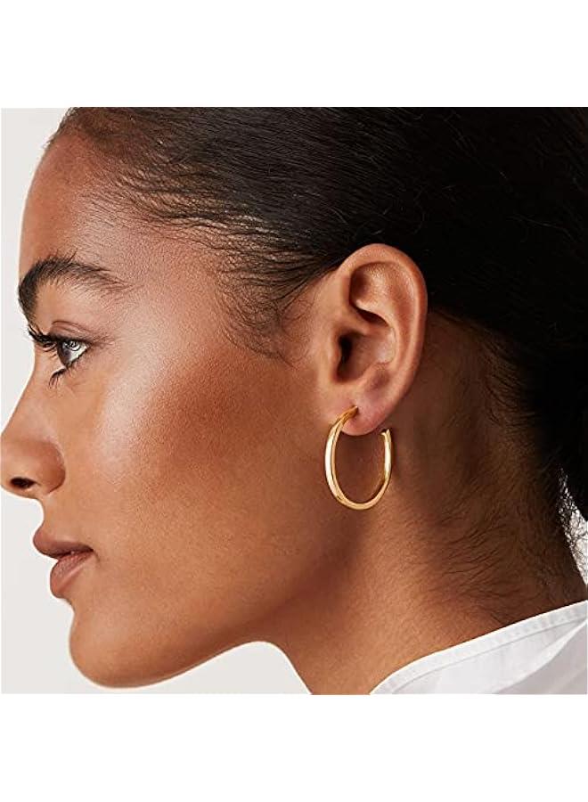 PAVOI 14K Gold Plated Thin Square Edge Open Hoop Earrings for Women | Trendy Lightweight Open Hoops - Image 2