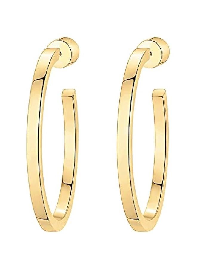 PAVOI 14K Gold Plated Thin Square Edge Open Hoop Earrings for Women | Trendy Lightweight Open Hoops - Image 3