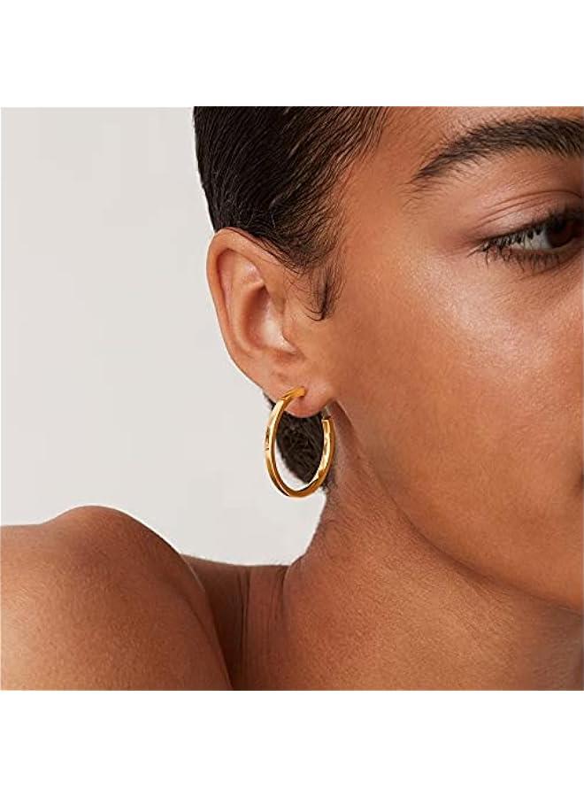 PAVOI 14K Gold Plated Thin Square Edge Open Hoop Earrings for Women | Trendy Lightweight Open Hoops - Image 4