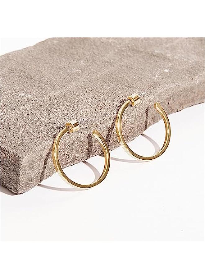 PAVOI 14K Gold Plated Thin Square Edge Open Hoop Earrings for Women | Trendy Lightweight Open Hoops - Image 5