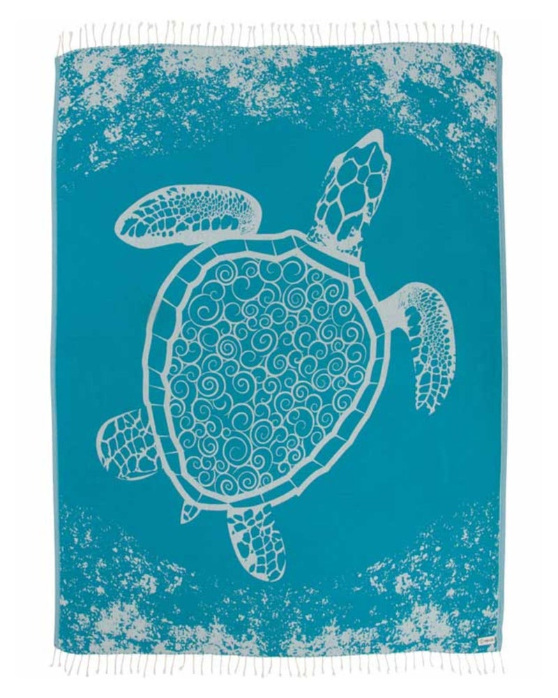 Sand Cloud Extra Large Turkish Beach Towel - Free 100% Organic Cotton Yarn Quick Dry for Beach, Picnic, Blanket or Bath As Seen on Shark Tank Marine Life (Crush Turtle Teal) - Image 1