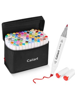 Markers, 100 Colors Dual Tip Art Markers Sketch Pens Permanent Alcohol Based, With Case For Adult Kids Halloween Drawing Sketching (White Barrel)