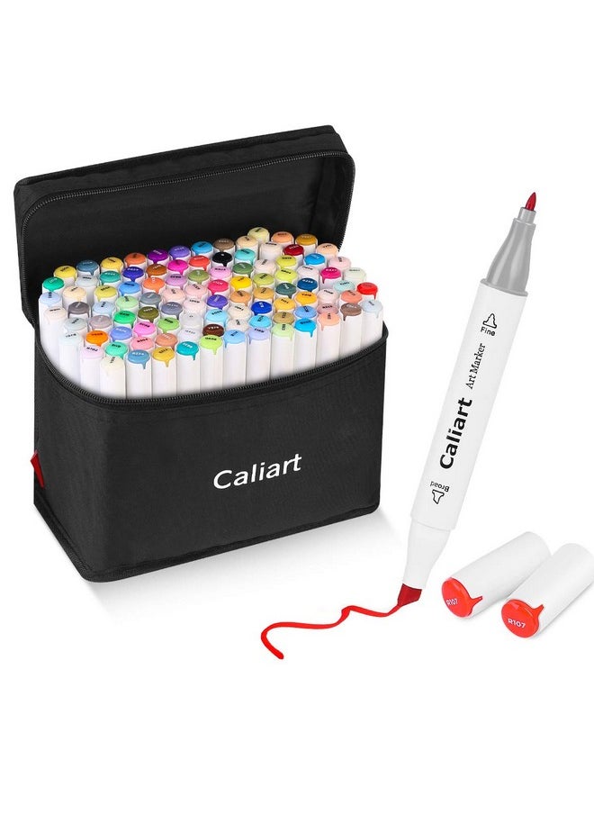 Caliart - Markers, 100 Colors Dual Tip Art Markers Sketch Pens Permanent Alcohol Based, With Case For Adult Kids Halloween Drawing Sketching (White Barrel) - Image 1