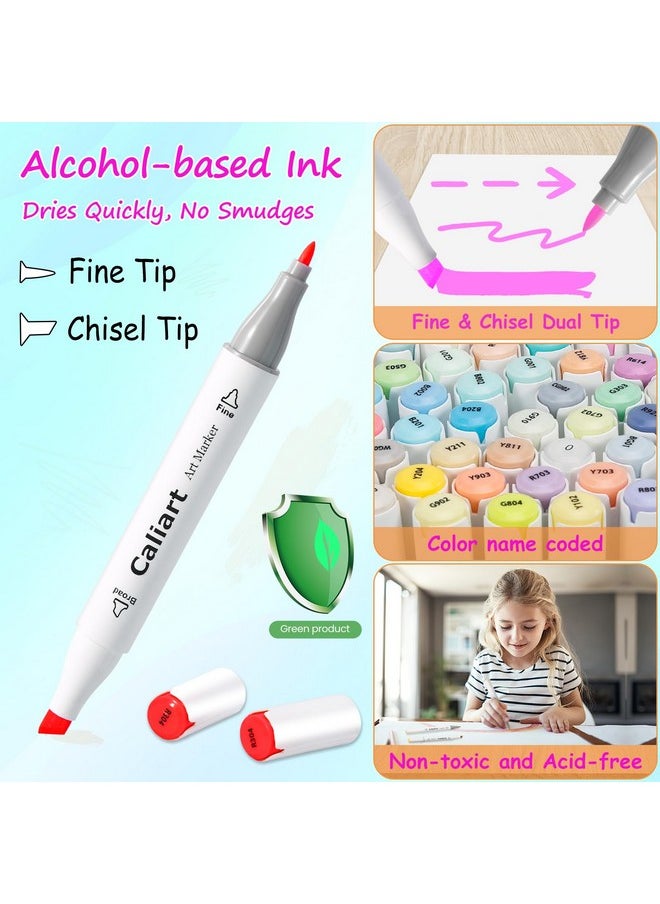 Caliart - Markers, 100 Colors Dual Tip Art Markers Sketch Pens Permanent Alcohol Based, With Case For Adult Kids Halloween Drawing Sketching (White Barrel) - Image 1