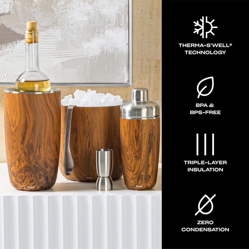 S'well دلو ثلج من ستينلس ستيل من S'well مع ملقط - يحمل 68 أونصة من الثلج - خشب تيك - حاوية معزولة ثلاثية الطبقات مصممة للحفاظ على برودة الثلج لفترة أطول - ملحقات بار مصممة خالية من BPA - Image 4