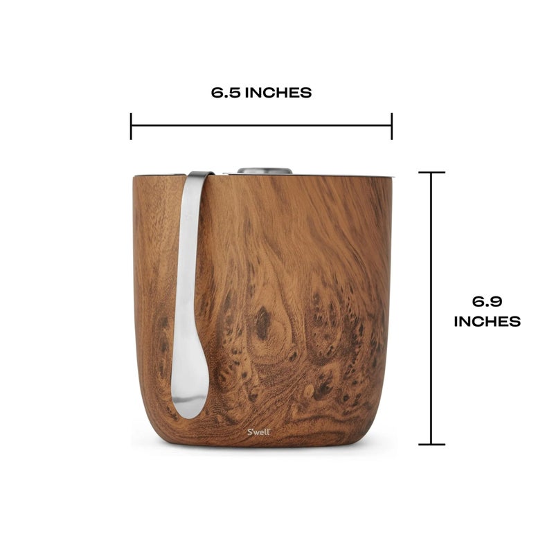 S'well دلو ثلج من ستينلس ستيل من S'well مع ملقط - يحمل 68 أونصة من الثلج - خشب تيك - حاوية معزولة ثلاثية الطبقات مصممة للحفاظ على برودة الثلج لفترة أطول - ملحقات بار مصممة خالية من BPA - Image 5