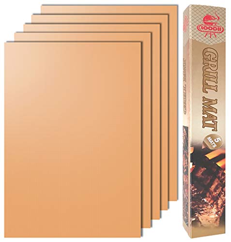 LOOCH Copper Grill Mat Set of 5 - Non-Stick BBQ Outdoor Grill & Baking Mats - Reusable and Easy to Clean - Works on Gas, Charcoal, Electric Grill and More - 15.75 x 13 Inch - Image 1