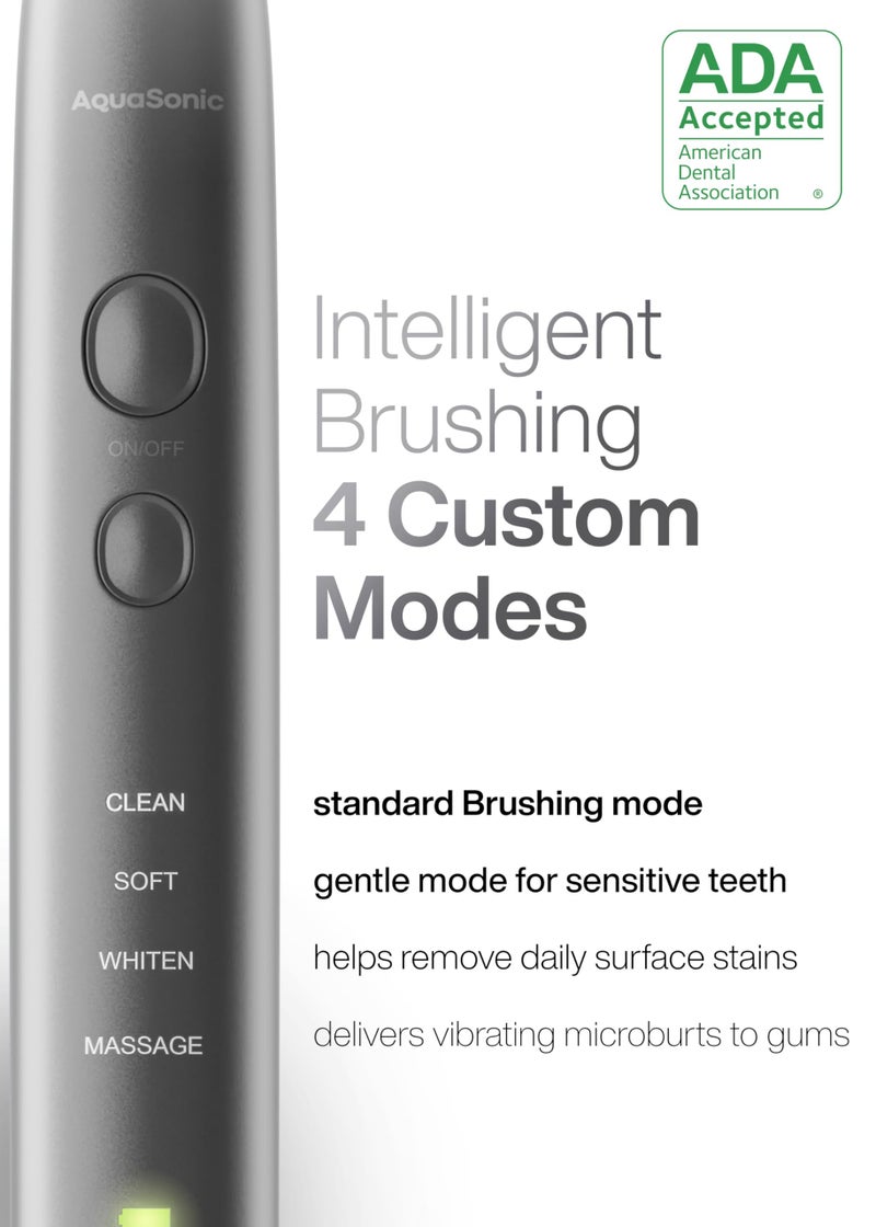 Aquasonic Vibe Series Ultra-Whitening Toothbrush â€“ ADA Accepted Electric Toothbrush - 8 Brush Heads & Travel Case â€“ 40,000 VPM Motor & Wireless Charging - 4 Modes w Smart Timer â€“ Charcoal Metallic - Image 4