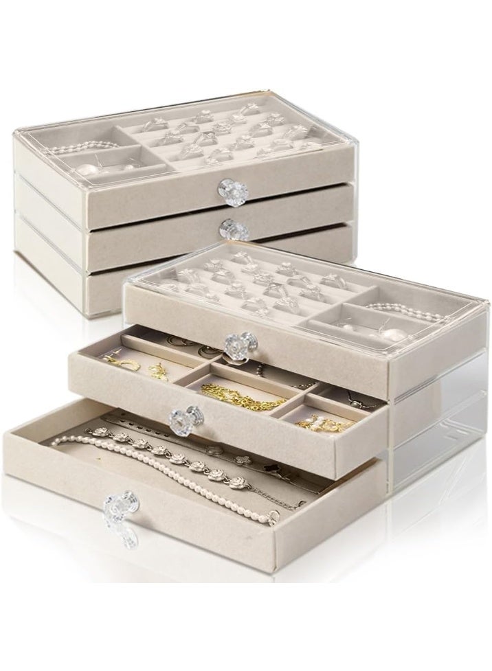Acrylic accessories organizer with 3 drawers, luxurious velvet lining, multiple compartments for rings, necklaces, watches, and makeup. Elegant design with luxurious handles. Imported. W - Image 1