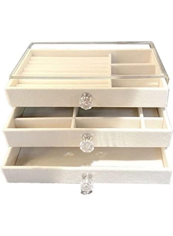 Acrylic accessories organizer with 3 drawers, luxurious velvet lining, multiple compartments for rings, necklaces, watches, and makeup. Elegant design with luxurious handles. Imported. W - Image 4