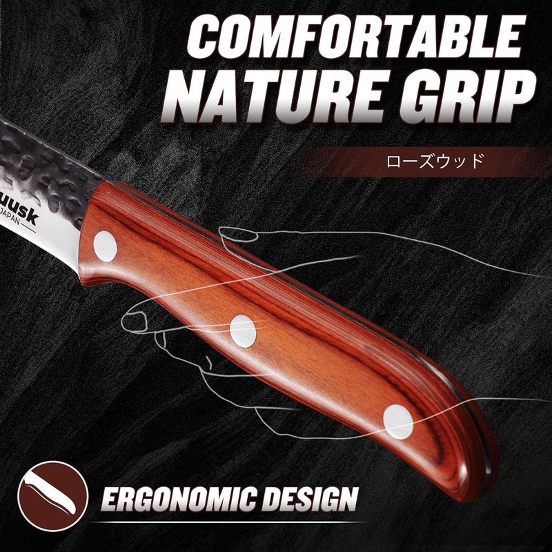 Huusk Breaking Knife 10 Inch-Hand Forged Carving Knives for Meat Japanese Cimeter Curved Blade Butcher Knives Professional with Leather Sheath for Camping Outdoor BBQ - Image 4