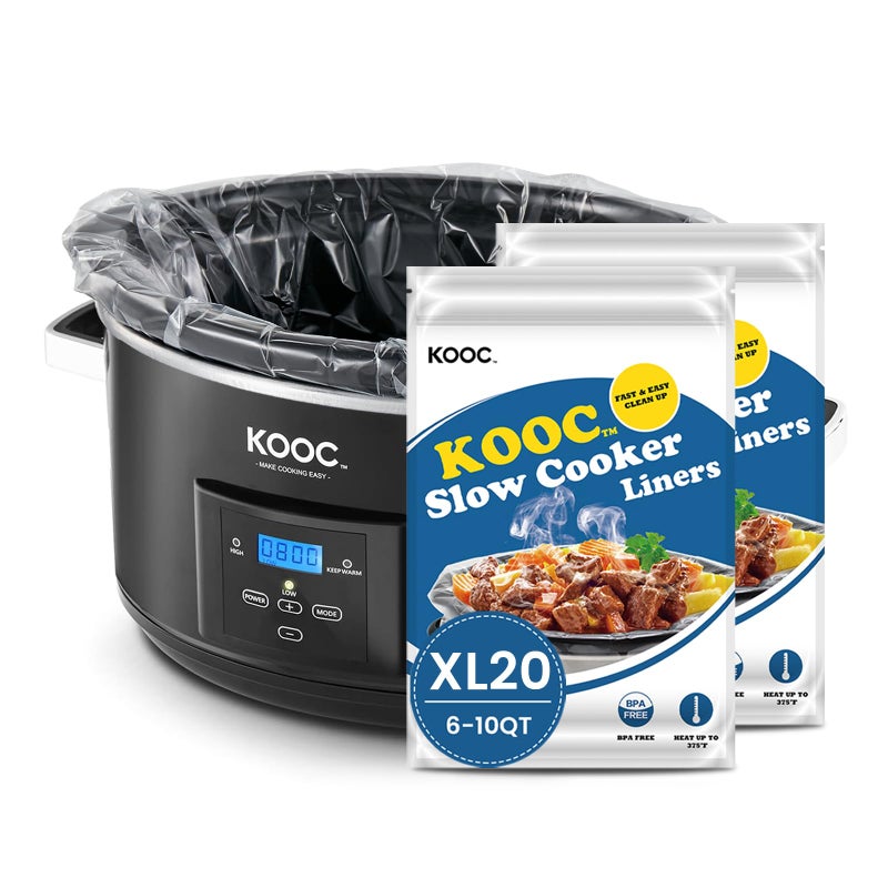 KOOC Slow Cooker Liners 14x22 20 Count Extra Large Size Disposable Pot Liners Cooking Bags Fit 6 qt to 10 qt Pot BPA Free Fresh Locking Seal Design