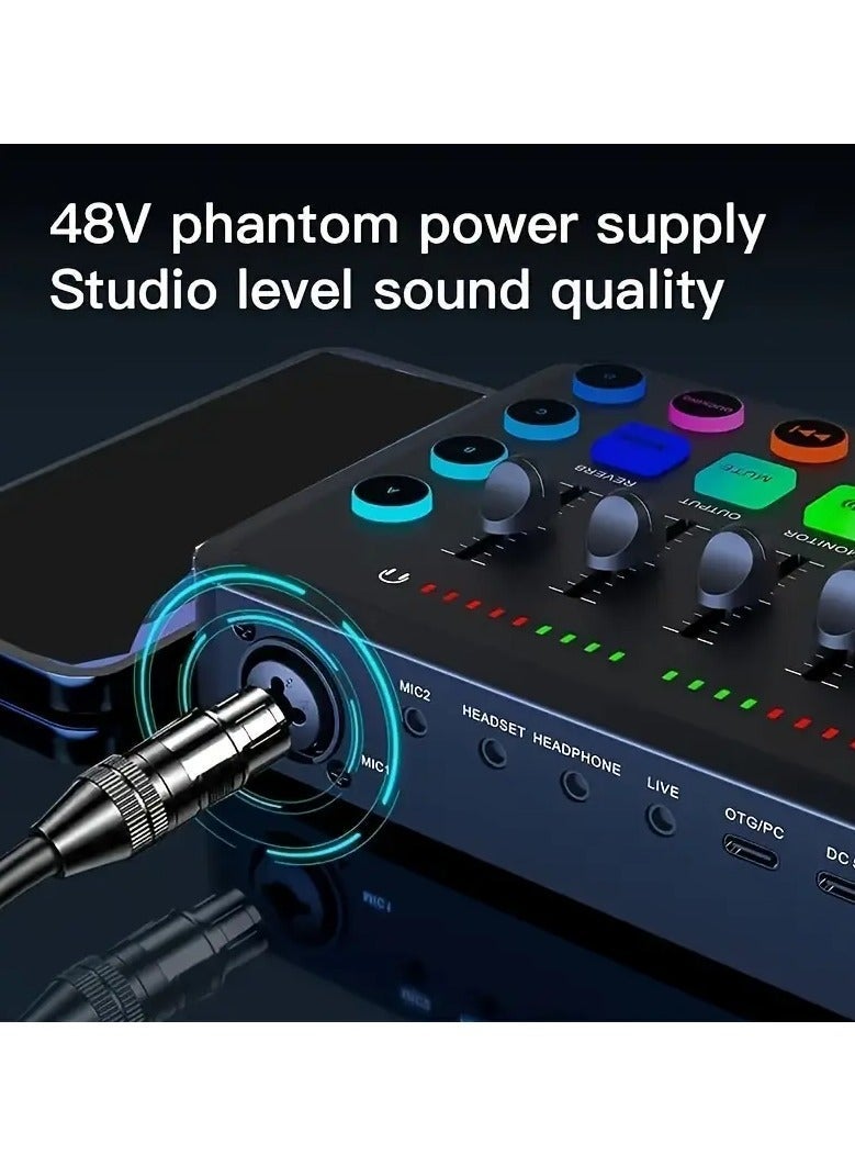 Gaming Audio Mixer, Audio Mixer for Streaming, Streaming RGB PC Mixer with XLR Microphone Interface, Volume Fader, 48V Phantom Power, for Podcast/Recording/Game Voice/Youtube/TikTok/Vocal - Image 5