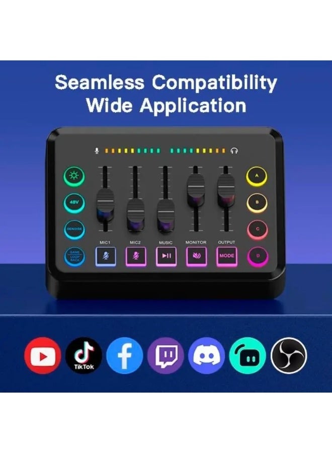 Gaming Audio Mixer, Audio Mixer for Streaming, Streaming RGB PC Mixer with XLR Microphone Interface, Volume Fader, 48V Phantom Power, for Podcast/Recording/Game Voice/Youtube/TikTok/Vocal - Image 3