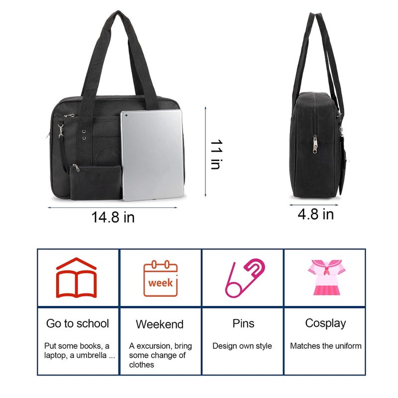 STEAMEDBUN Kawaii Ita Bag Japanese School Bag Cute Tote Bag Large Shoulder Anime Heart Purse(Black) - Image 5
