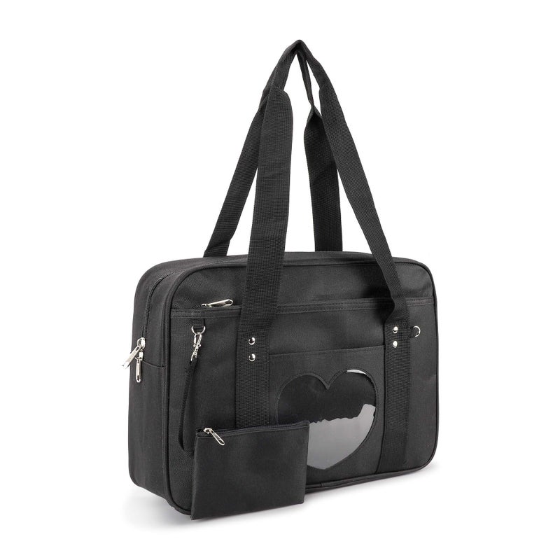 STEAMEDBUN Kawaii Ita Bag Japanese School Bag Cute Tote Bag Large Shoulder Anime Heart Purse(Black) - Image 1