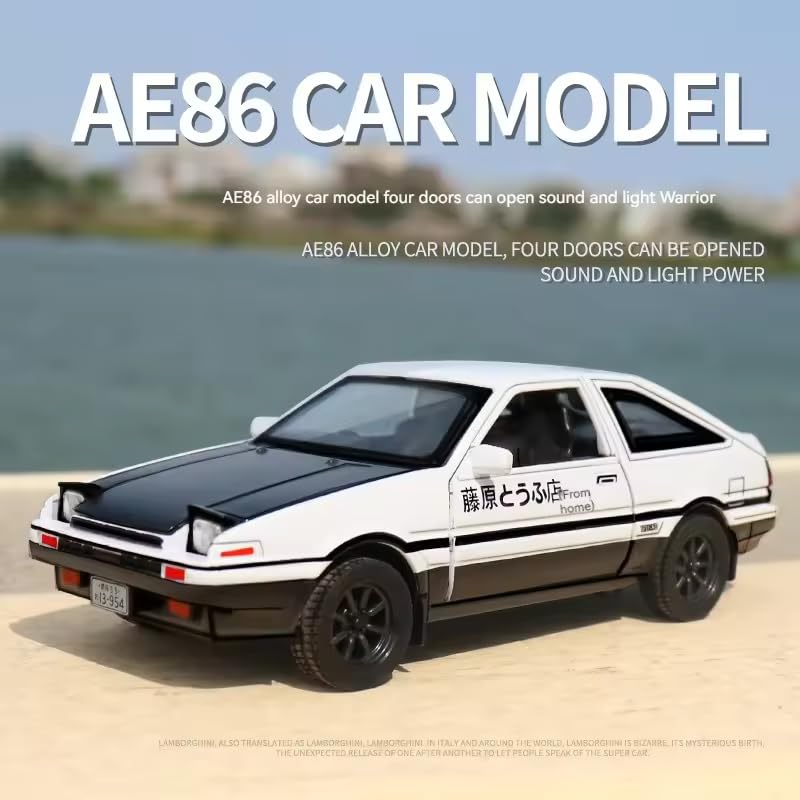 Invite Enterprise 1:32 Toyota AE86 Diecast Car Models Toys Metal Alloy Openable Door and Sound Light, Workmanship Car with Pull Back Toys Gifts for Boys【 White Color 】 - Image 3