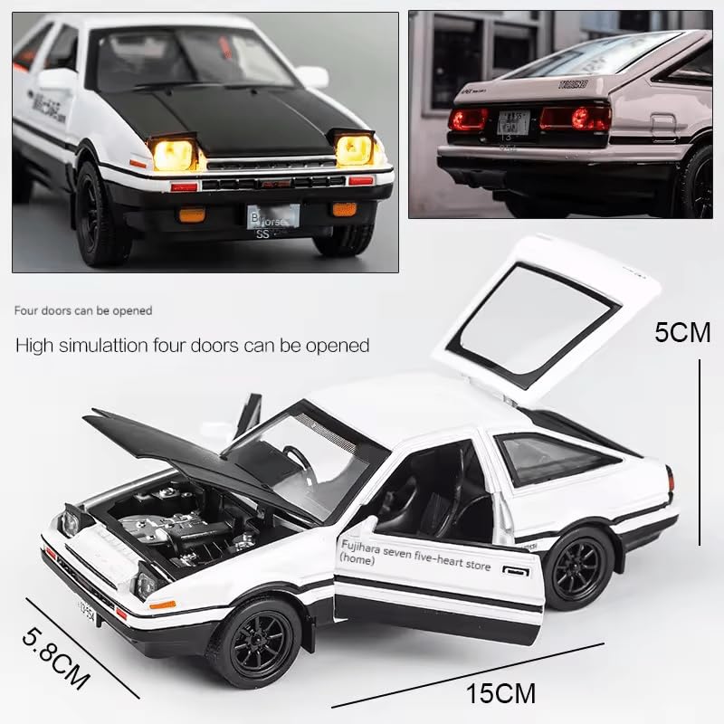 Invite Enterprise 1:32 Toyota AE86 Diecast Car Models Toys Metal Alloy Openable Door and Sound Light, Workmanship Car with Pull Back Toys Gifts for Boys【 White Color 】 - Image 2