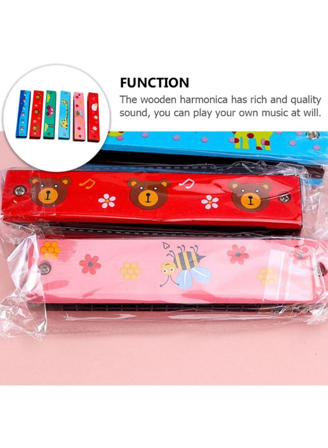 Kids Harmonica Wooden Children Harmonica Toys Colored Printed Diatonic Harmonica Mouth Organ Early Educational Musical Instruments, Design 7 - Image 4