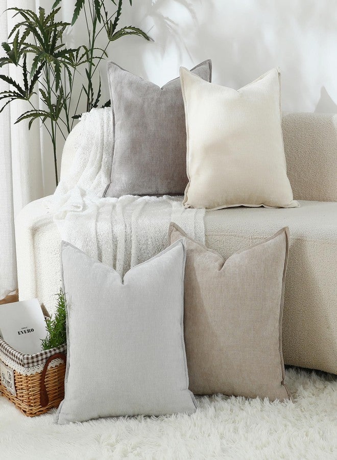 Stellhome Set of 4 Neutral Decorative Throw Pillow Covers Accent Solid Soft Textured Chenille Cushion Cover Rustic Farmhouse Pillow Case for Couch Sofa Bedroom Living Room (18x18 inch, Neutral) - Image 1