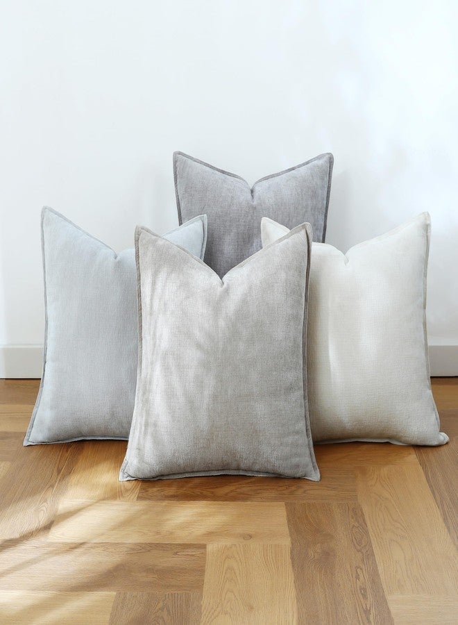 Stellhome Set of 4 Neutral Decorative Throw Pillow Covers Accent Solid Soft Textured Chenille Cushion Cover Rustic Farmhouse Pillow Case for Couch Sofa Bedroom Living Room (18x18 inch, Neutral) - Image 2