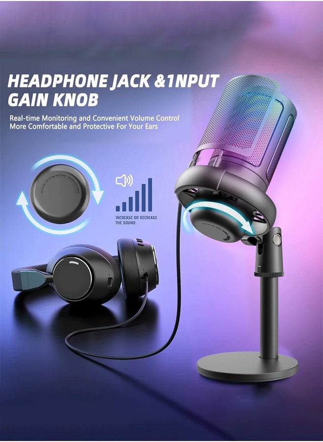 Generic RGB Gaming Microphone for PC/PS5 with Volume Controlling Pop Filter Condensor Mic with Quick Mute Podcast Microphone for Streaming Twitch/Discord/YouTube  - Image 2