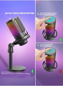 ماركة غير محددة ميكروفون ألعاب RGB للكمبيوتر الشخصي/PS5 مع ميكروفون مكثف لمرشح البوب ​​للتحكم في مستوى الصوت مع ميكروفون بودكاست سريع كتم الصوت لبث Twitch/Discord/YouTube  - Image 3