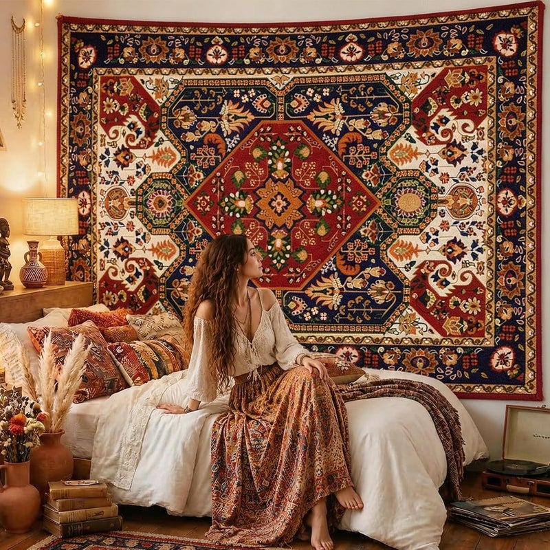 Apdidl Carefully engineered build Boho Hippie Wall Tapestry for Bedroom Aesthetic, Indian Bohemian Tapestries Art Decor, Vintage Orange Mandala Floral Blanket Cool Vertical Wall Hanging for Living Room Dorm 51" X 60" Standard fit - Image 3